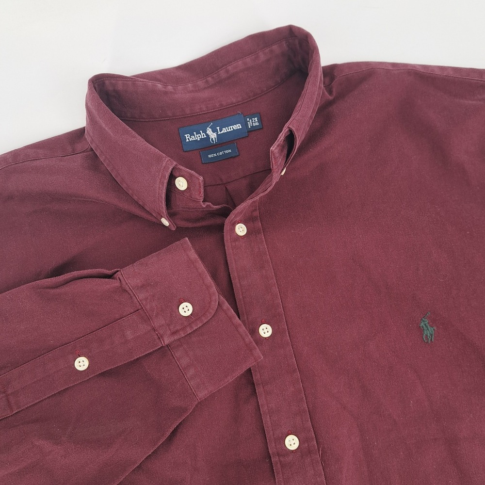 Polo Ralph Lauren Mens 2XB Burgundy Long Sleeve Button Down 100% Cotton Shirt